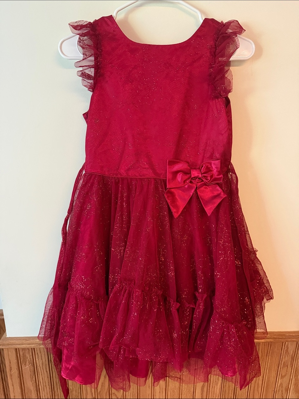 Jona Michelle Red Sparkle Tulle Bow Party Dress